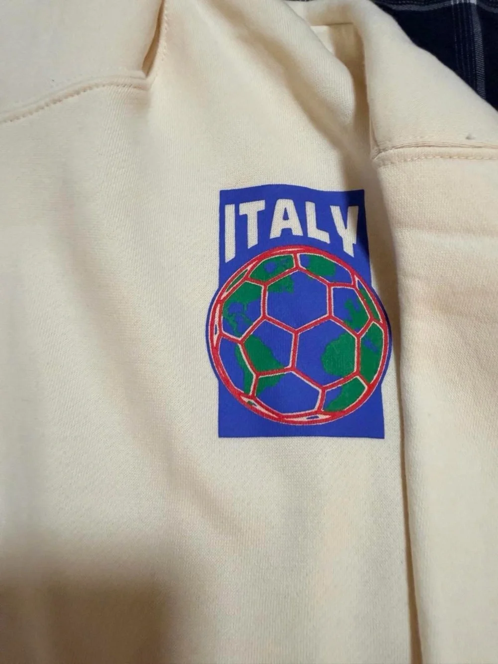 Cream Crewneck Hoodie with Italy Crest Graphic